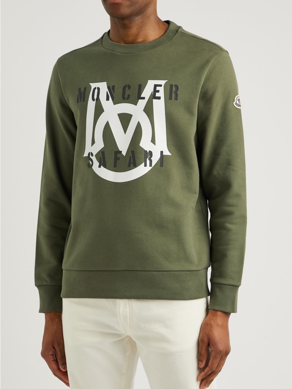 Moncler Men Logo Cotton Sweatshirt Medium Olive Green Crewneck